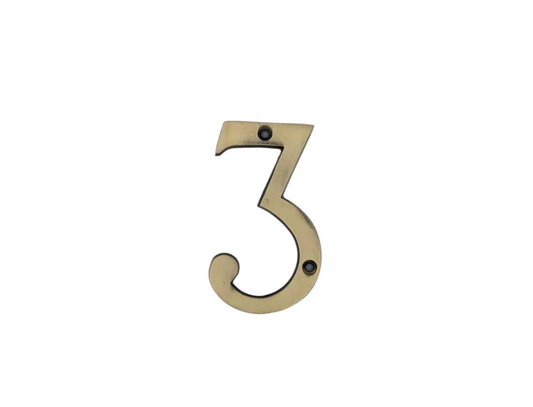 ##Antique Hardware## Open Box Sale Item 4 Inch Tall House Number 3 (Antique Brass Finish)