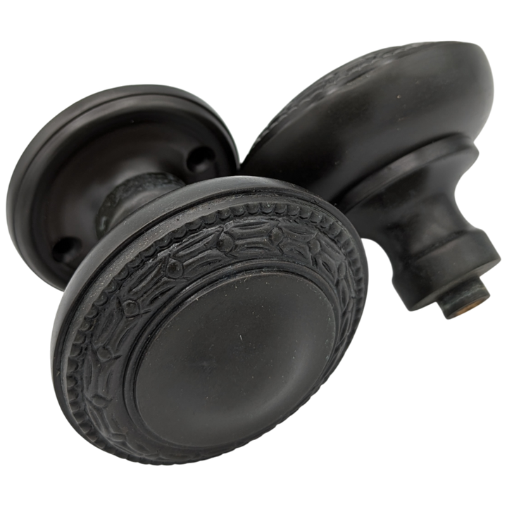 Open Box Sale Item Beaded Solid Brass Spare Door Knob Set (Oil Rubbed Bronze Finish)