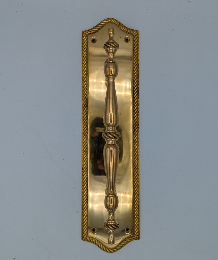 ##Antique Hardware## Open Box Sale Item 12 Inch Georgian Oval Roped Style Door Pull & Plate (Polished Brass Finish)