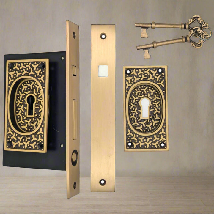 ##Antique Hardware## Rice Pattern Pocket Privacy Style Door Set