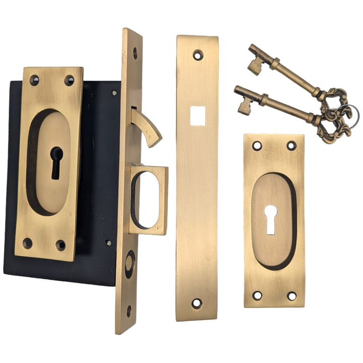 ##Antique Hardware## Traditional Rectangular Pocket Privacy (Lock) Door Set
