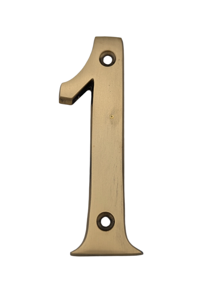 Open Box Sale Item 4 Inch Tall House Number 1 (Antique Brass Finish)