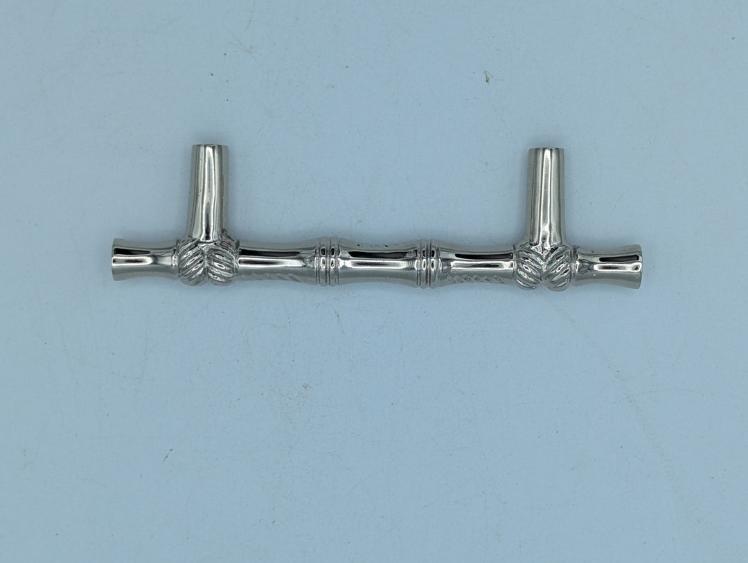 ##Antique Hardware## Open Box Sale Item 4 3/4 Inch Overall (3 Inch c-c) Solid Brass Japanese Bamboo Style Pull (Polished Nickel Finish)