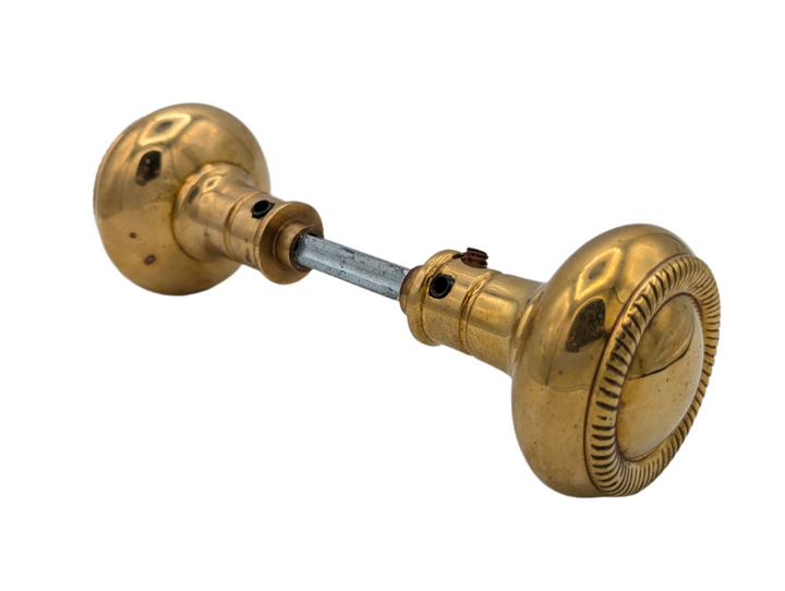 Open Box Sale Item Georgian Roped Solid Brass Spare Door Knob Set (Polished Brass Finish)