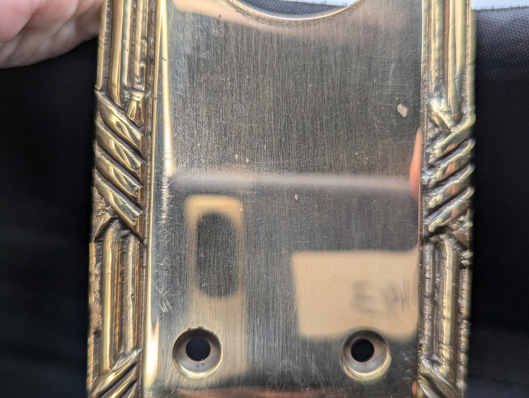 Open Box Sale Item Ribbon & Reed Oval Deadbolt Entryway Set (Polished Brass with White Porcelain Knob)