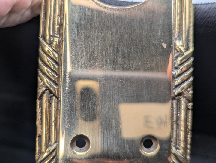 Open Box Sale Item Ribbon & Reed Oval Deadbolt Entryway Set (Polished Brass with White Porcelain Knob)