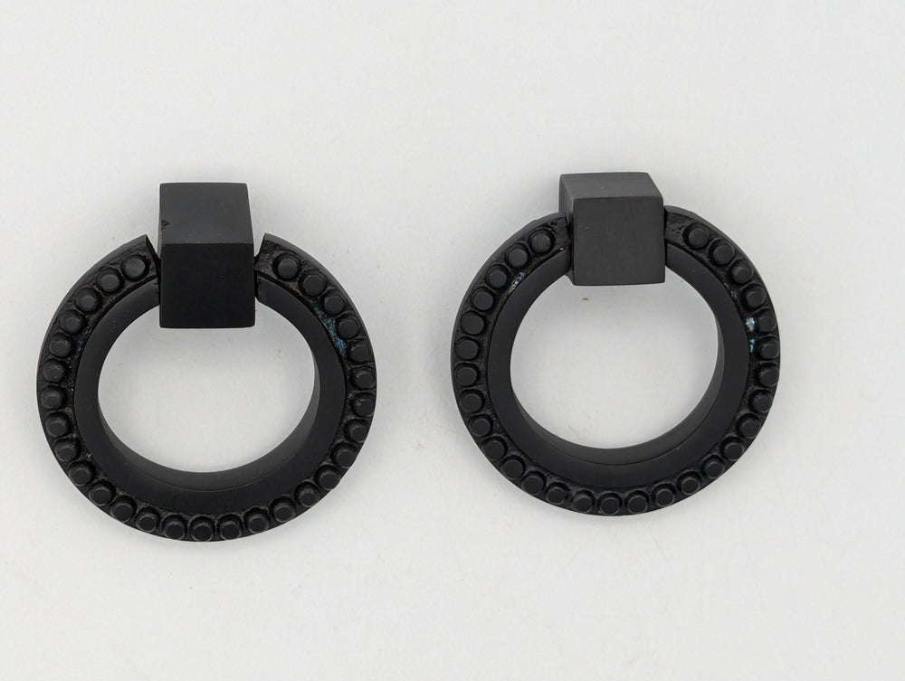 ##Antique Hardware## Open Box Sale Item 2 Inch Solid Brass Beaded Drawer Ring Pull (Oil Rubbed Bronze Finish) - Set of 2