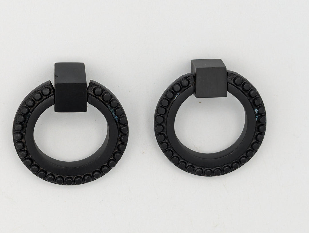 ##Antique Hardware## Open Box Sale Item 2 Inch Solid Brass Beaded Drawer Ring Pull (Oil Rubbed Bronze Finish) - Set of 2