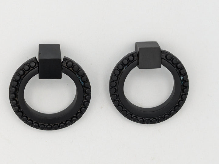 ##Antique Hardware## Open Box Sale Item 2 Inch Solid Brass Beaded Drawer Ring Pull (Oil Rubbed Bronze Finish) - Set of 2