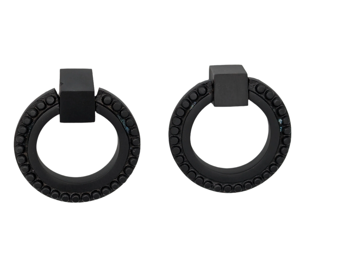 ##Antique Hardware## Open Box Sale Item 2 Inch Solid Brass Beaded Drawer Ring Pull (Oil Rubbed Bronze Finish) - Set of 2