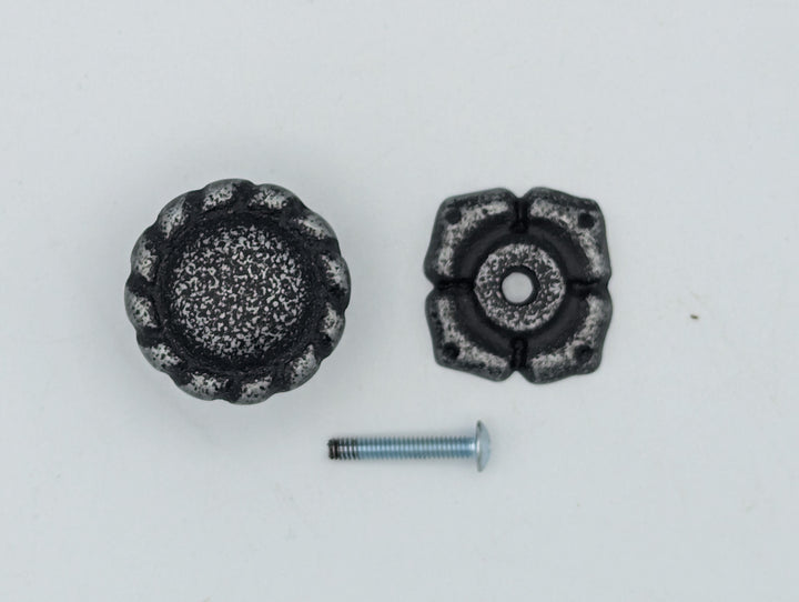 ##Antique Hardware## Open Box Sale Item 1 3/8 Inch Wrought Iron Roped Cabinet & Furniture Knob With Back Plate