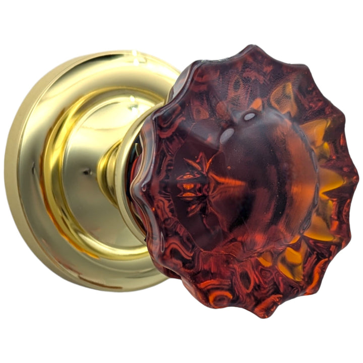 ##Antique Hardware## Magnifique™ Classic Door Set with Amber Glass Fluted Knobs (Several Finishes Available)