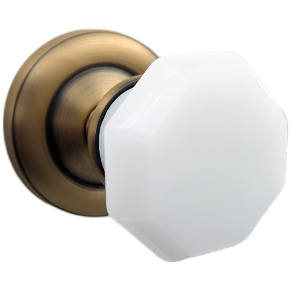 ##Antique Hardware## Magnifique™ Classic Door Set with White Milk Glass Octagon Knobs (Several Finishes Available)