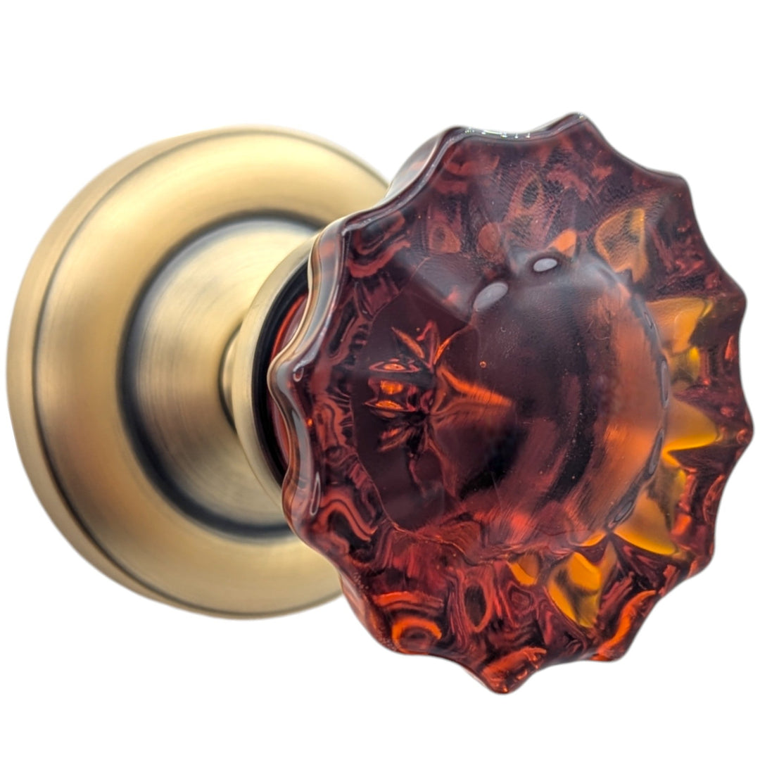 ##Antique Hardware## Magnifique™ Classic Door Set with Amber Glass Fluted Knobs (Several Finishes Available)