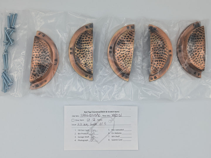 ##Antique Hardware## Open Box Sale Item 4 Inch (3 1/4 Inch c-c) Craftsman Hammered Cup Pull (Antique Copper Finish)