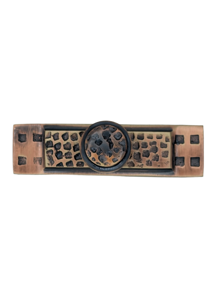 ##Antique Hardware## Open Box Sale Item 3 1/2 Inch (3 Inch c-c) Rectangular Craftsman Cabinet Knob With Backplate (Antique Copper Finish)