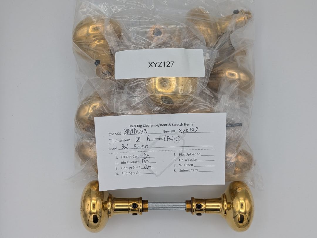 ##Antique Hardware## Open Box Sale Item Round Solid Brass Spare Door Knob Set (Polished Brass Finish)