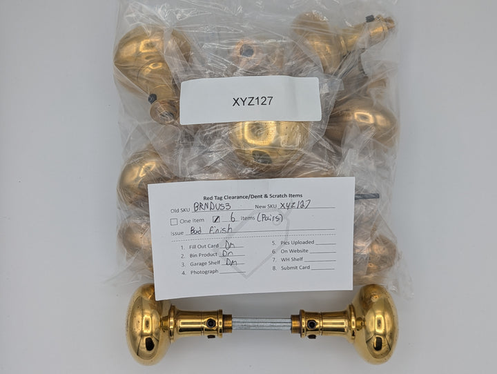##Antique Hardware## Open Box Sale Item Round Solid Brass Spare Door Knob Set (Polished Brass Finish)