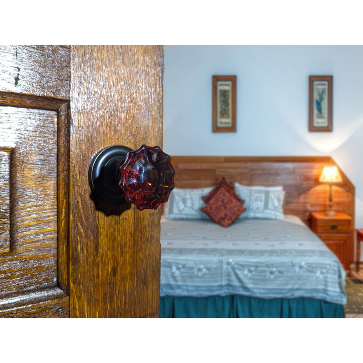 ##Antique Hardware## Magnifique™ Classic Door Set with Amber Glass Fluted Knobs (Several Finishes Available)