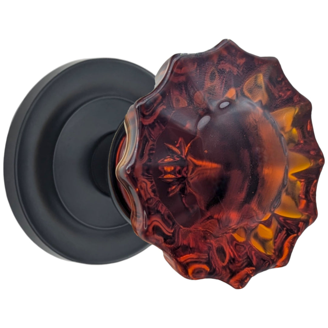 ##Antique Hardware## Magnifique™ Classic Door Set with Amber Glass Fluted Knobs (Several Finishes Available)