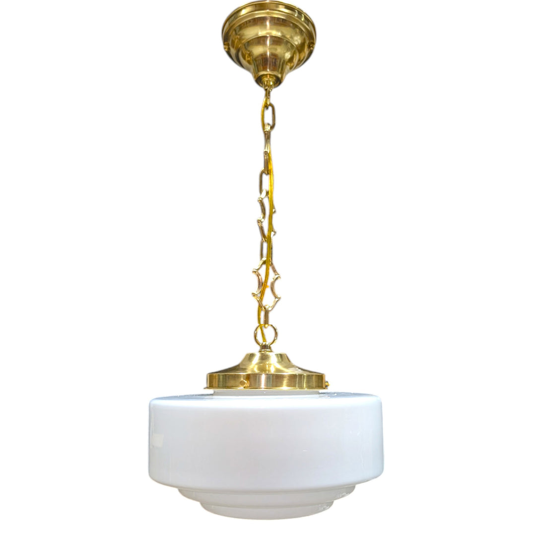 ##Antique Hardware## Stepped Mid Century Modern Glass Standard Chain Light (Several Finishes Available)