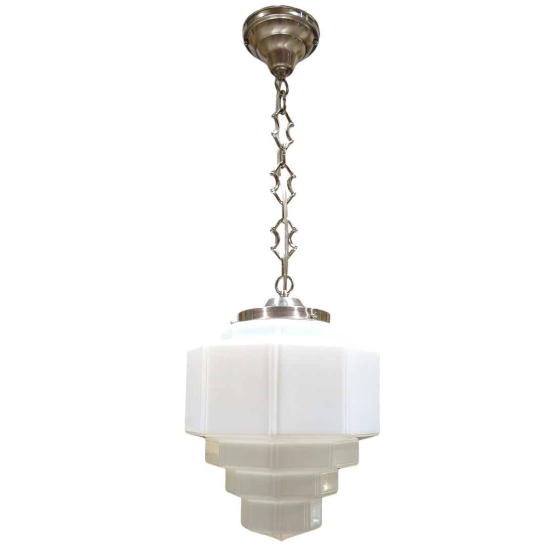 ##Antique Hardware## Stepped Art Deco Glass Standard Chain Light (Several Finishes Available)