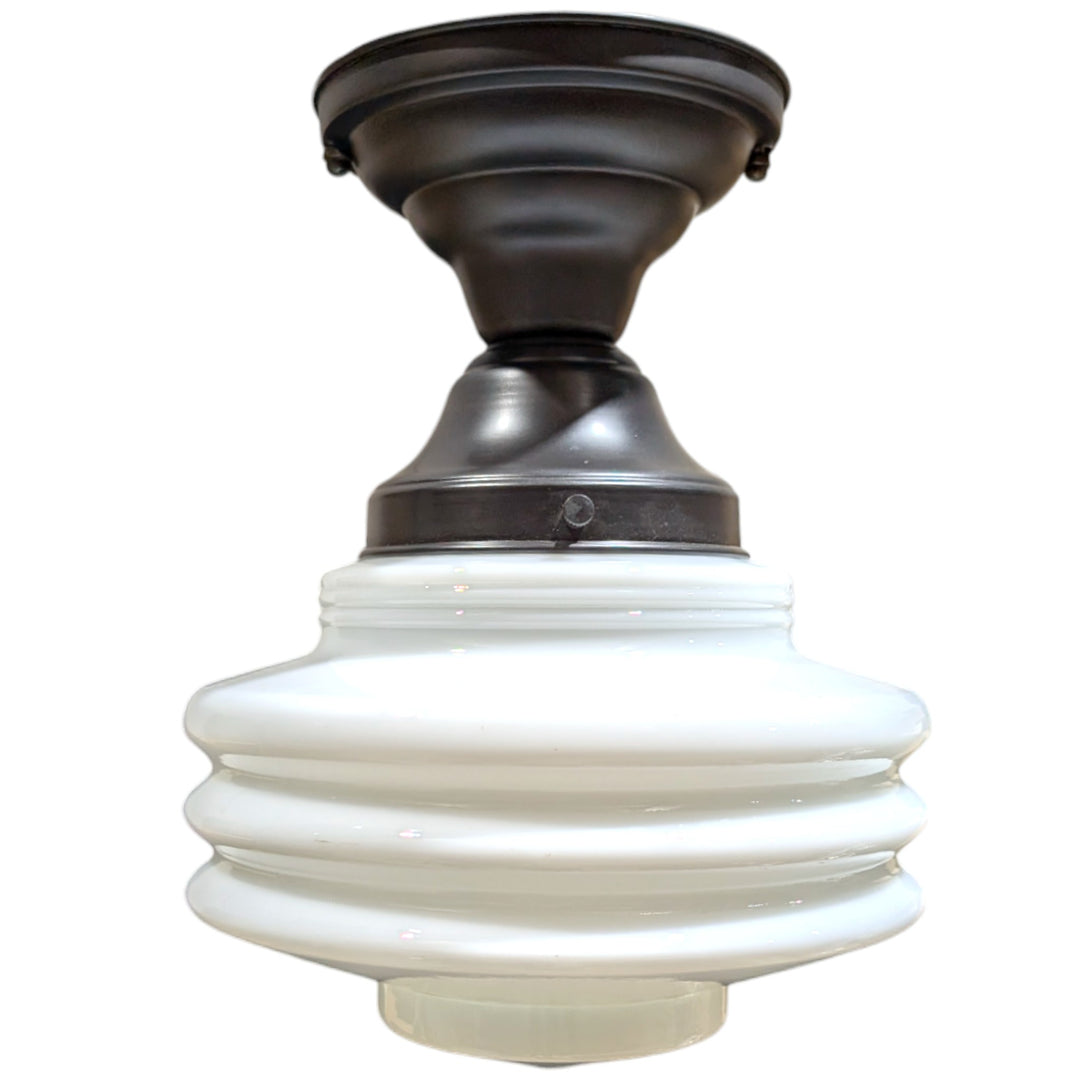 ##Antique Hardware## Art Deco Milk Glass Semi-Flush Fancy Light (Several Finishes Available)