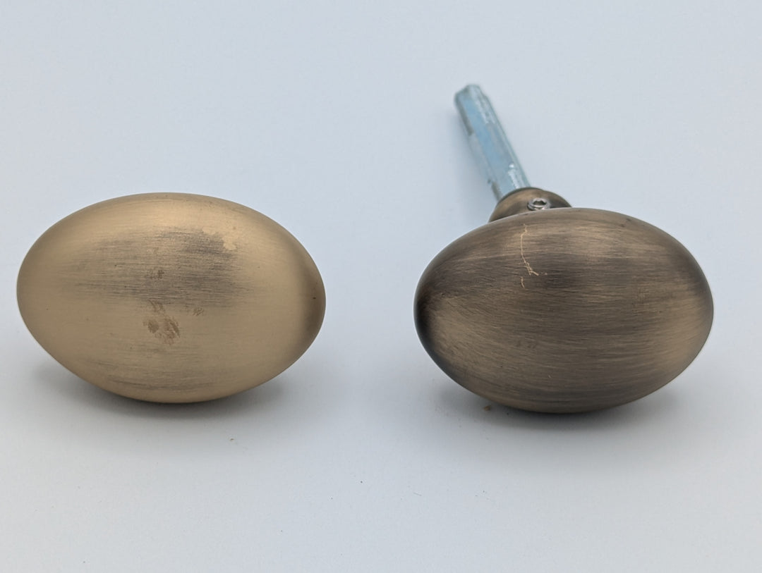 ##Antique Hardware## Open Box Sale Item Solid Brass Egg Door Knobs Spare Set with Spindle (Antique Brass) Set of 3