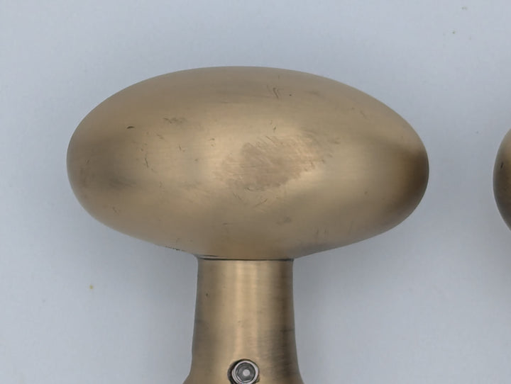 ##Antique Hardware## Open Box Sale Item Solid Brass Egg Door Knobs Spare Set with Spindle (Antique Brass) Set of 3