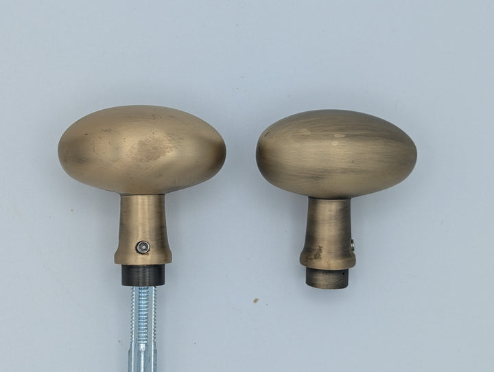 ##Antique Hardware## Open Box Sale Item Solid Brass Egg Door Knobs Spare Set with Spindle (Antique Brass) Set of 3