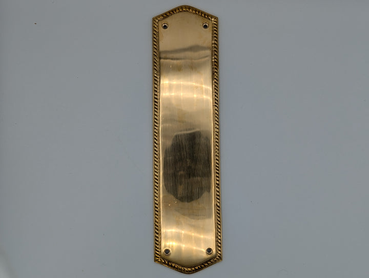 Open Box Sale Item 12 Inch Georgian Oval Roped Style Door Push Plate (Polished Brass Finish) - Set of 3