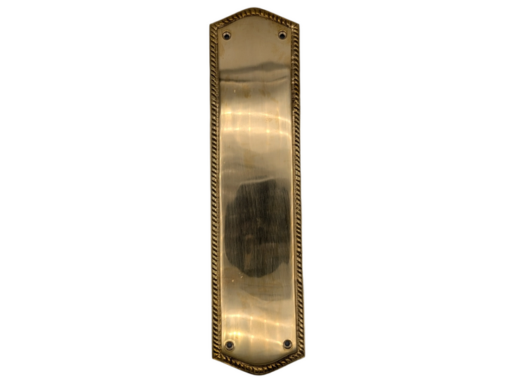 Open Box Sale Item 12 Inch Georgian Oval Roped Style Door Push Plate (Polished Brass Finish) - Set of 3