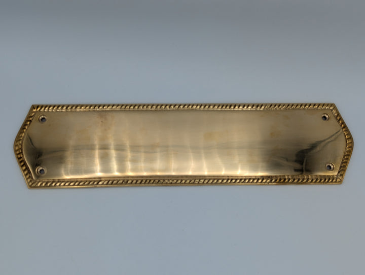 Open Box Sale Item 12 Inch Georgian Oval Roped Style Door Push Plate (Polished Brass Finish) - Set of 3