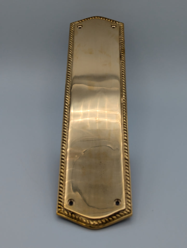 Open Box Sale Item 12 Inch Georgian Oval Roped Style Door Push Plate (Polished Brass Finish) - Set of 3