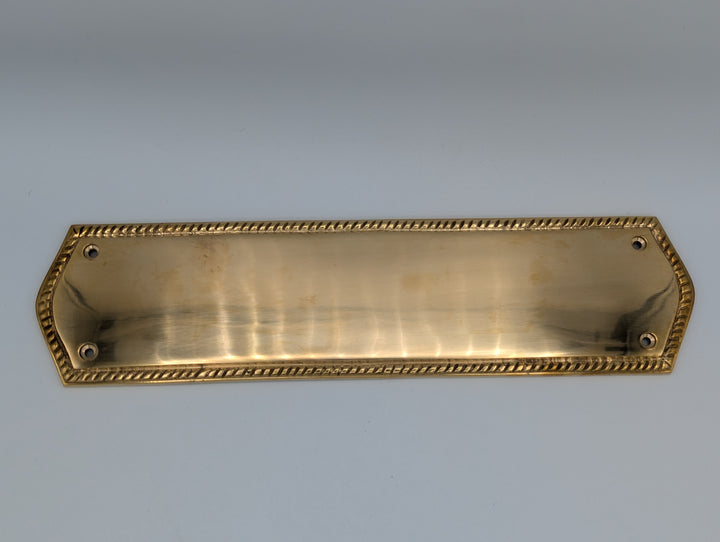 Open Box Sale Item 12 Inch Georgian Oval Roped Style Door Push Plate (Polished Brass Finish) - Set of 3