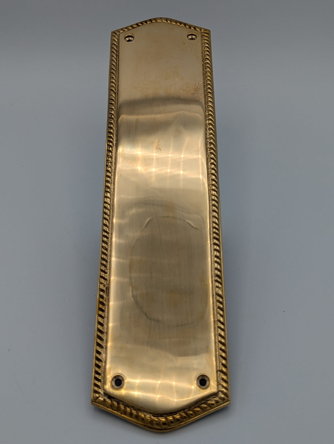 Open Box Sale Item 12 Inch Georgian Oval Roped Style Door Push Plate (Polished Brass Finish) - Set of 3