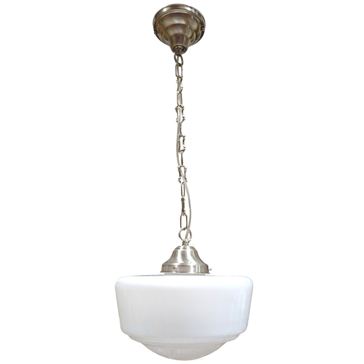 ##Antique Hardware## Traditional Schoolhouse Milk Glass Fancy Chain Light (Several Finishes Available)