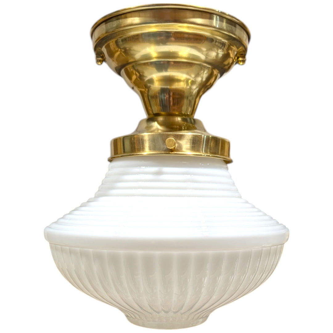 ##Antique Hardware## Schoolhouse Ribbed Milk Glass Semi-Flush Standard Light (Several Finishes Available)