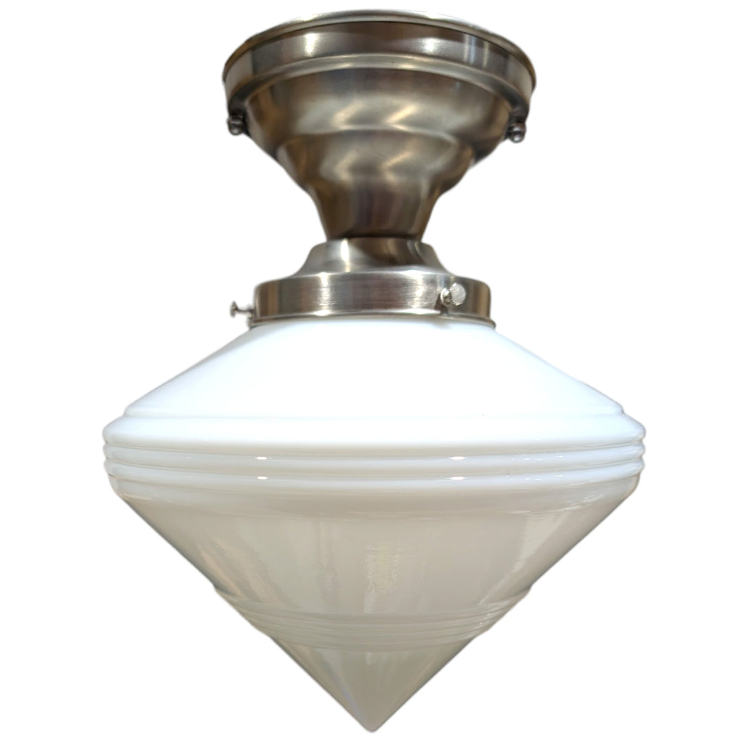 ##Antique Hardware## Small Art Deco Glass Semi-Flush Standard Light (Several Finishes Available)