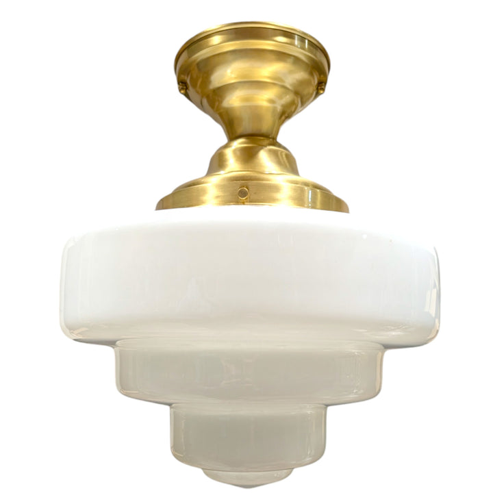 ##Antique Hardware## Tiered Schoolhouse Glass Semi-Flush Fancy Light (Several Finishes Available)