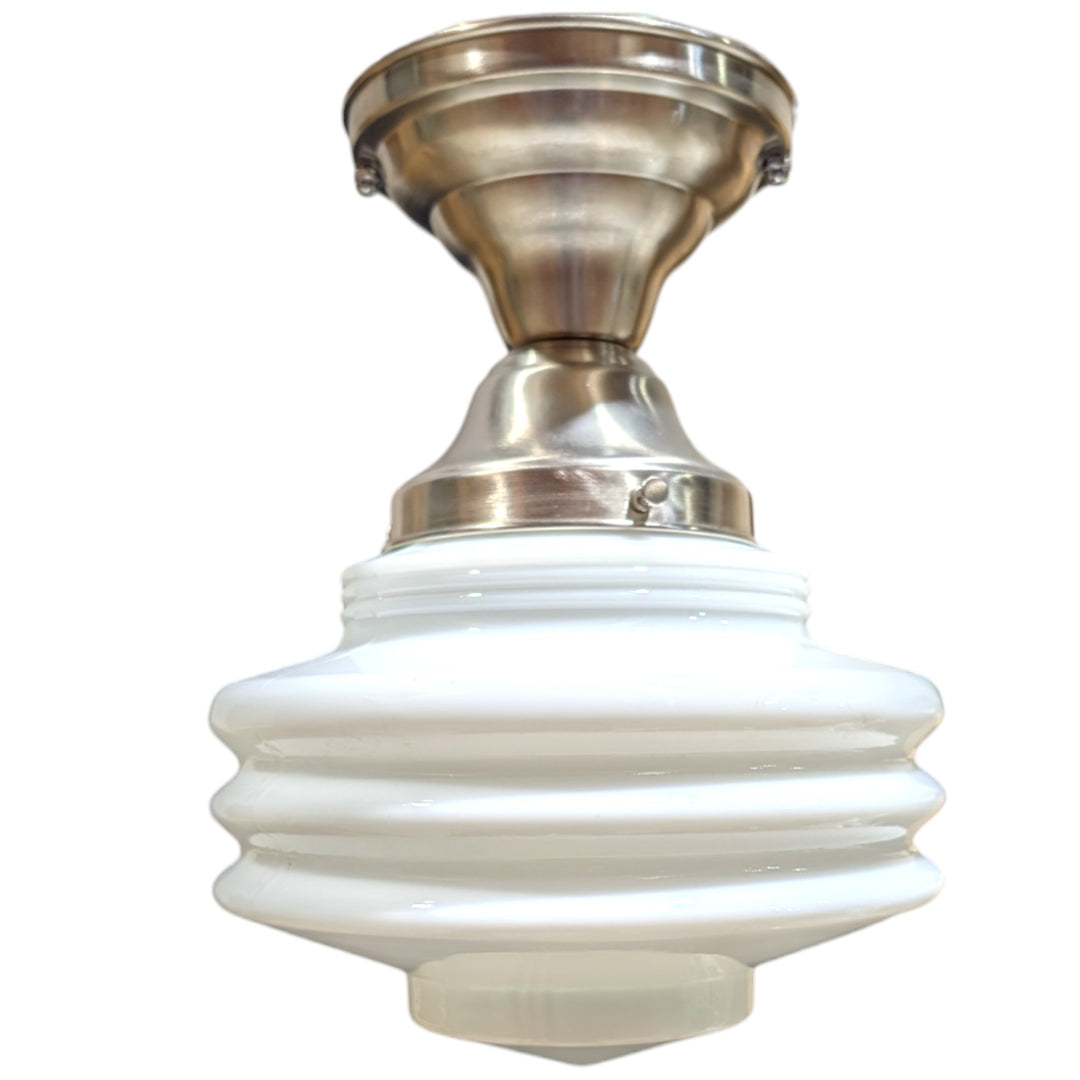 ##Antique Hardware## Art Deco Milk Glass Semi-Flush Fancy Light (Several Finishes Available)