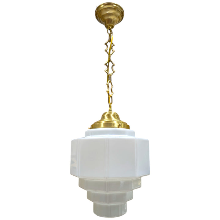 ##Antique Hardware## Stepped Art Deco Glass Fancy Chain Light (Several Finishes Available)