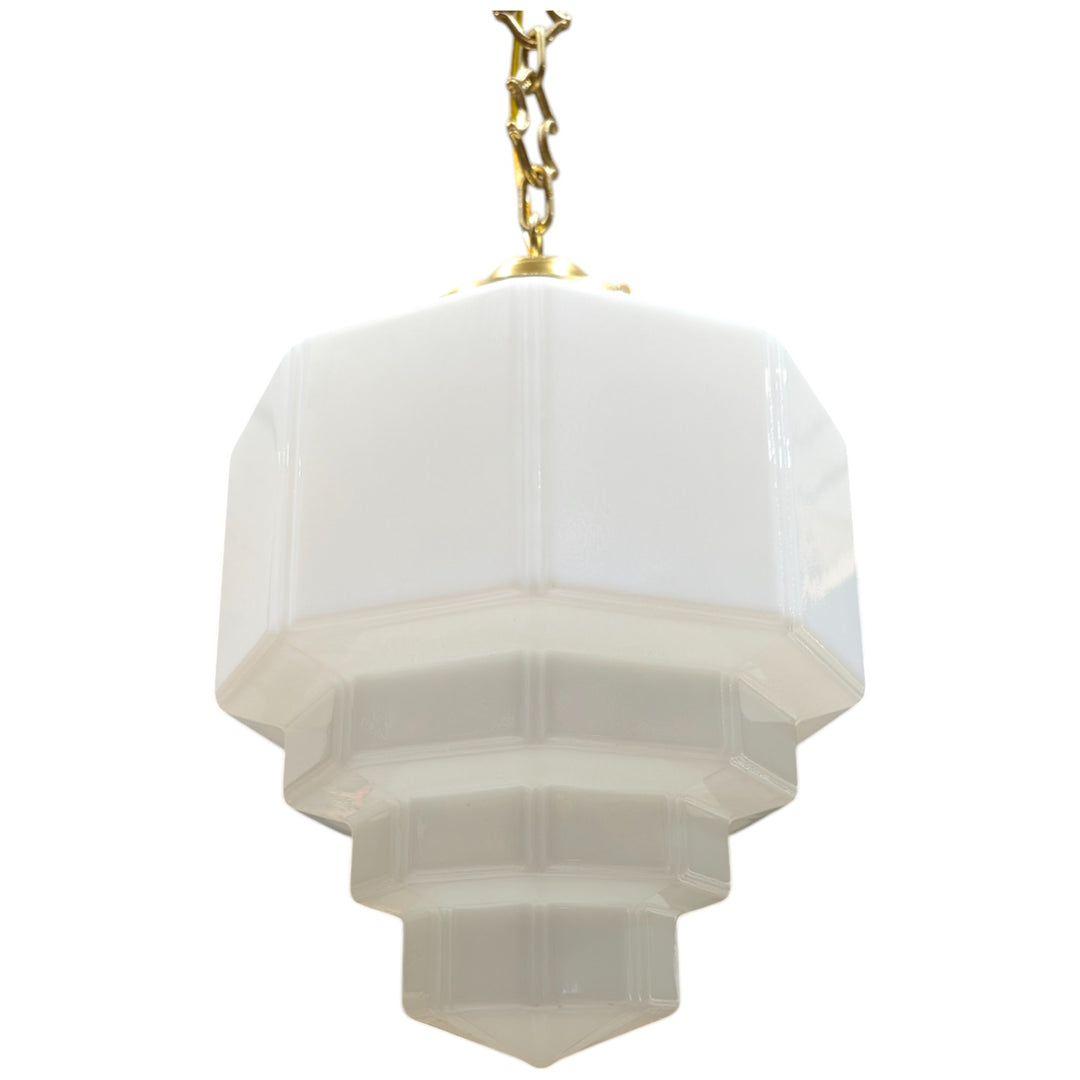 ##Antique Hardware## Stepped Art Deco Glass Fancy Chain Light (Several Finishes Available)