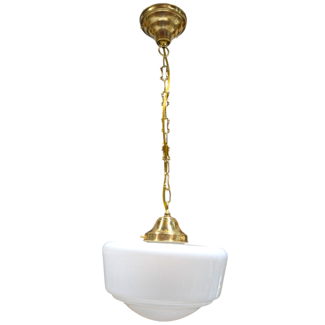 ##Antique Hardware## Traditional Schoolhouse Milk Glass Fancy Chain Light (Several Finishes Available)