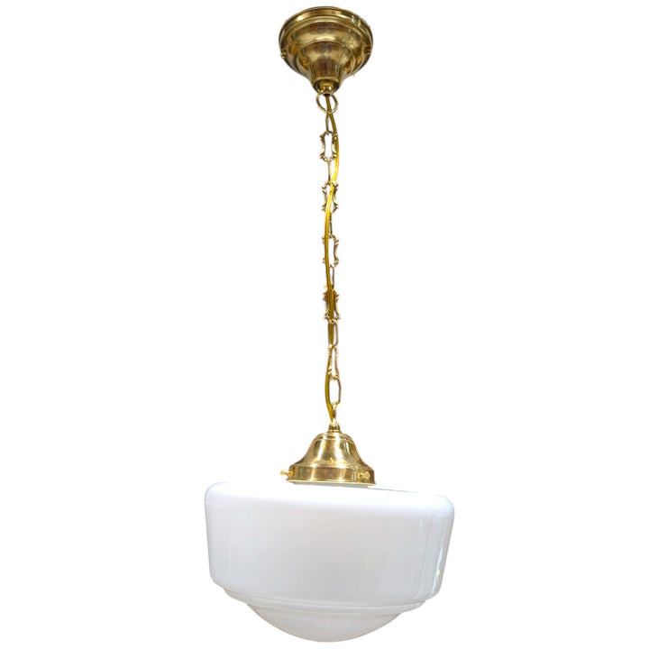 ##Antique Hardware## Traditional Schoolhouse Milk Glass Fancy Chain Light (Several Finishes Available)