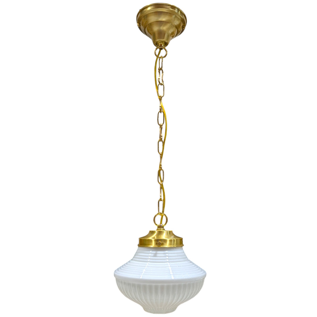 ##Antique Hardware## Schoolhouse Ribbed Milk Glass Standard Chain Light (Several Finishes Available)
