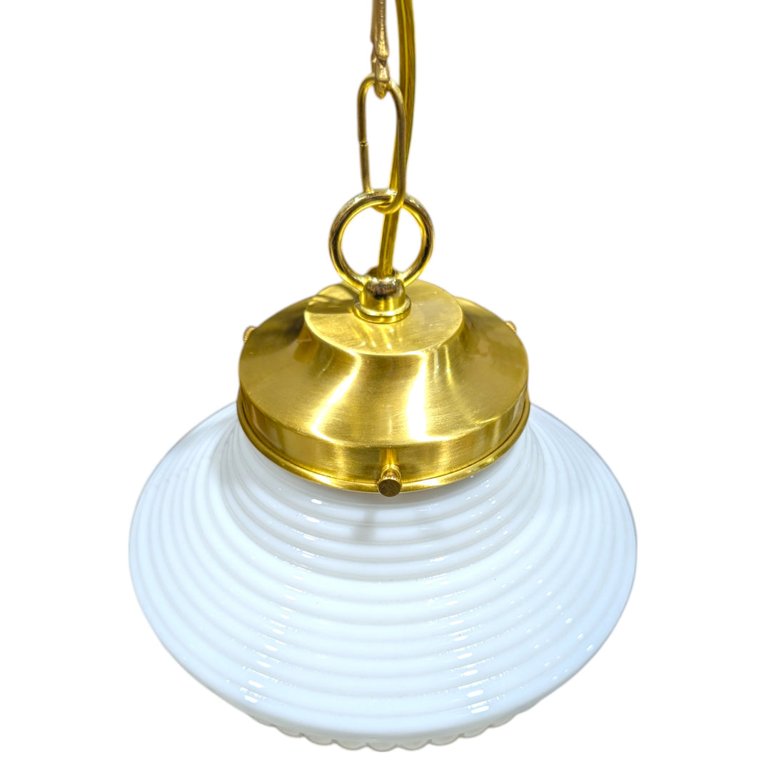 ##Antique Hardware## Schoolhouse Ribbed Milk Glass Standard Chain Light (Several Finishes Available)