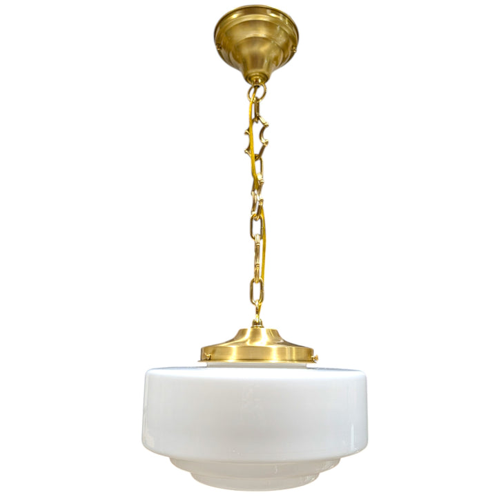 ##Antique Hardware## Stepped Mid Century Modern Glass Standard Chain Light (Several Finishes Available)