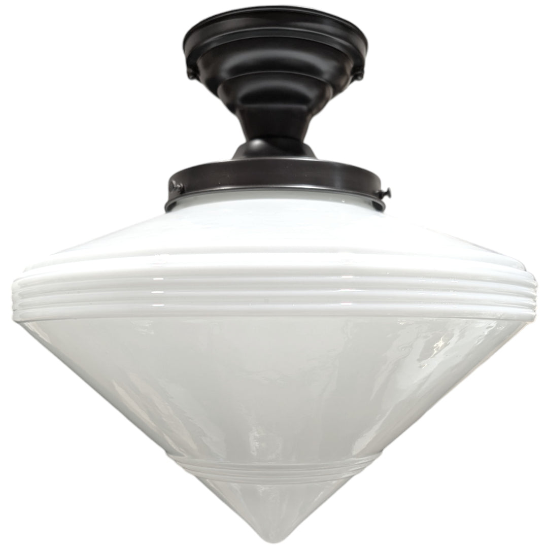 ##Antique Hardware## Large Art Deco Glass Semi-Flush Standard Light (Several Finishes Available)