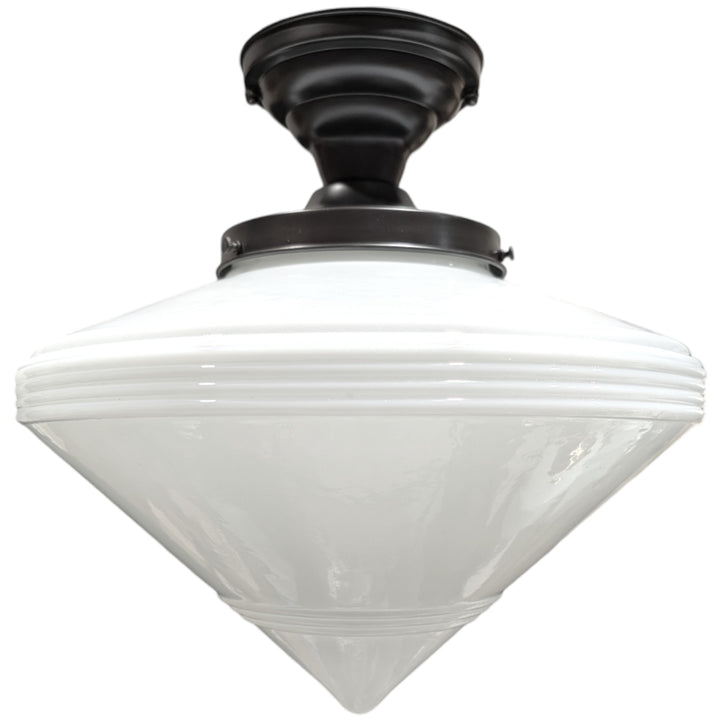 ##Antique Hardware## Large Art Deco Glass Semi-Flush Standard Light (Several Finishes Available)